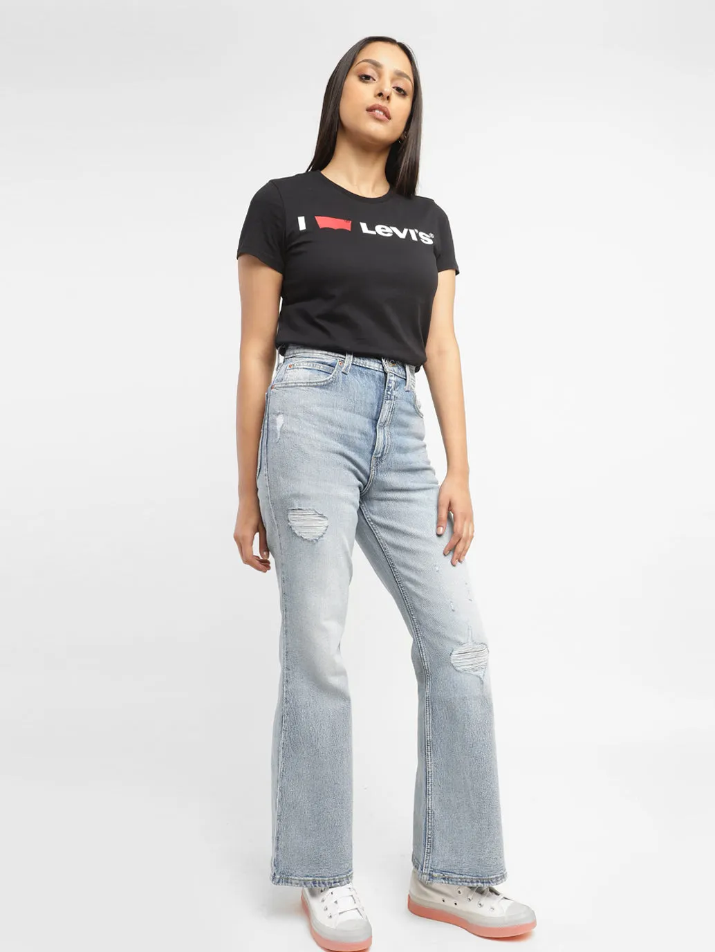 No Gap Waistband Casual Option Women's 70s Blue Flared Fit High Rise Jeans