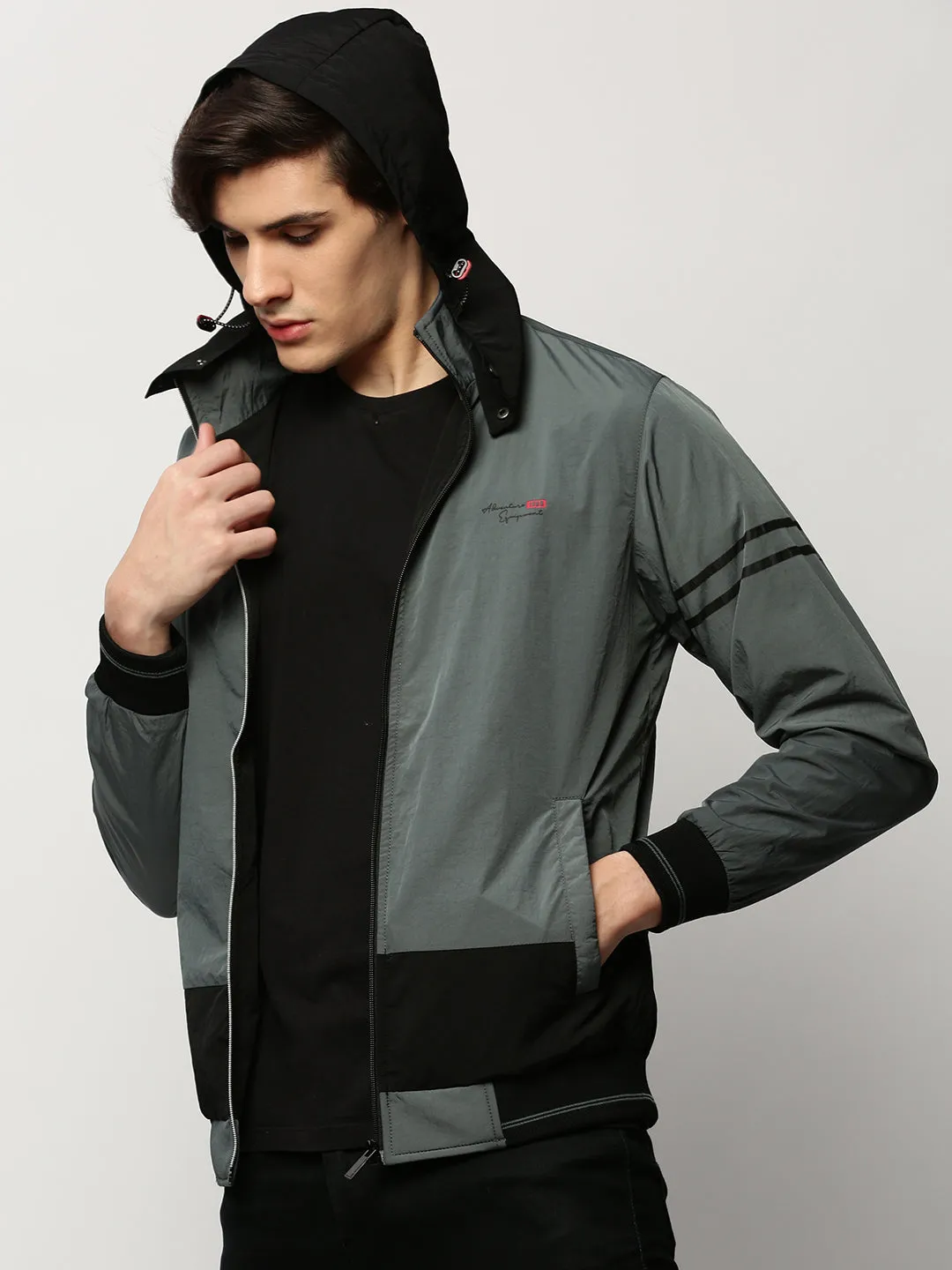 waterproof construction Men's Teal Colourblock Casual Bomber Jackets