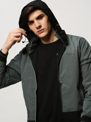 Men's Teal Colourblock Casual Bomber Jackets Everyday Layer Style