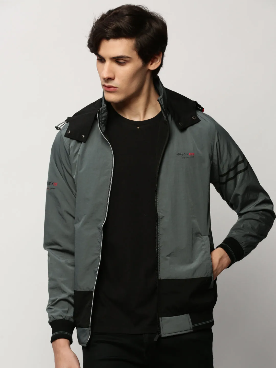 Men's Teal Colourblock Casual Bomber Jackets understated look