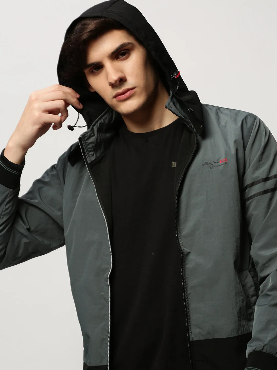 Men's Teal Colourblock Casual Bomber Jackets Everyday Layer Style