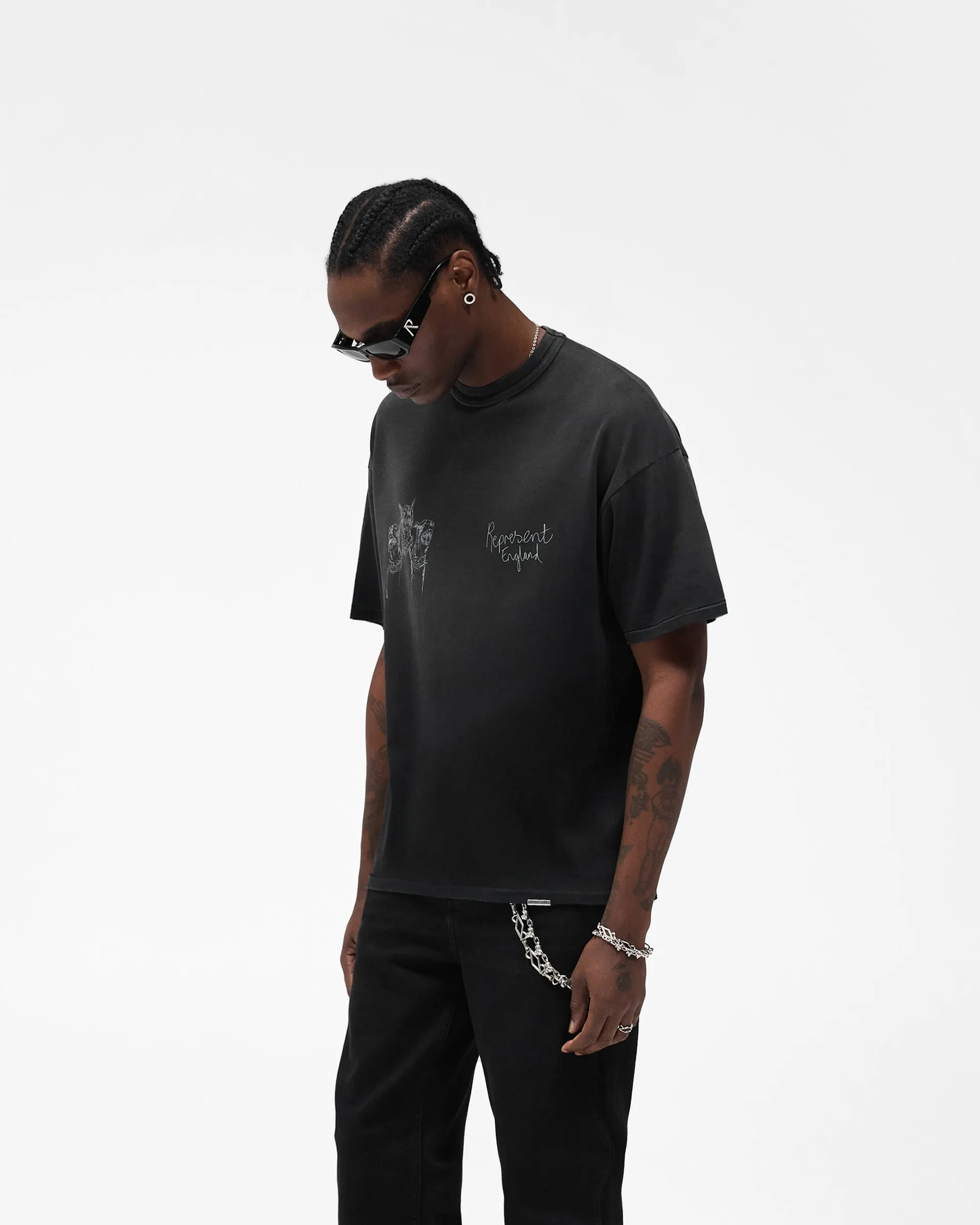 Fun Style Hand Drawn Thoroughbred T-Shirt - Aged Black