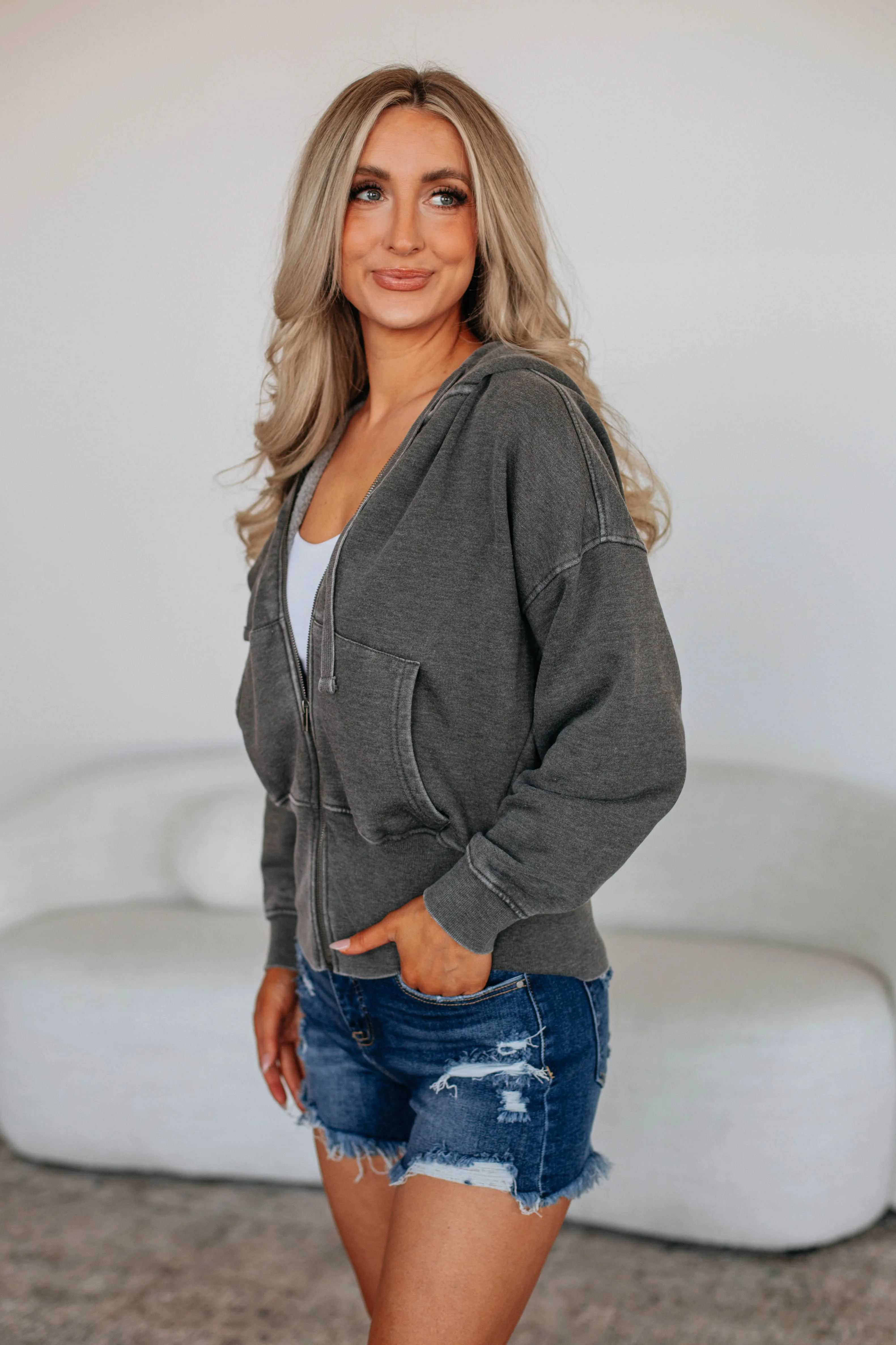 Maxwell Washed Zip-Up Hoodie - Charcoal Mass produced Men's