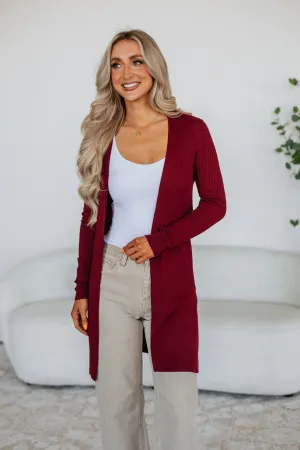 Compression Knit Support Maylin Ribbed Cardigan - Merlot