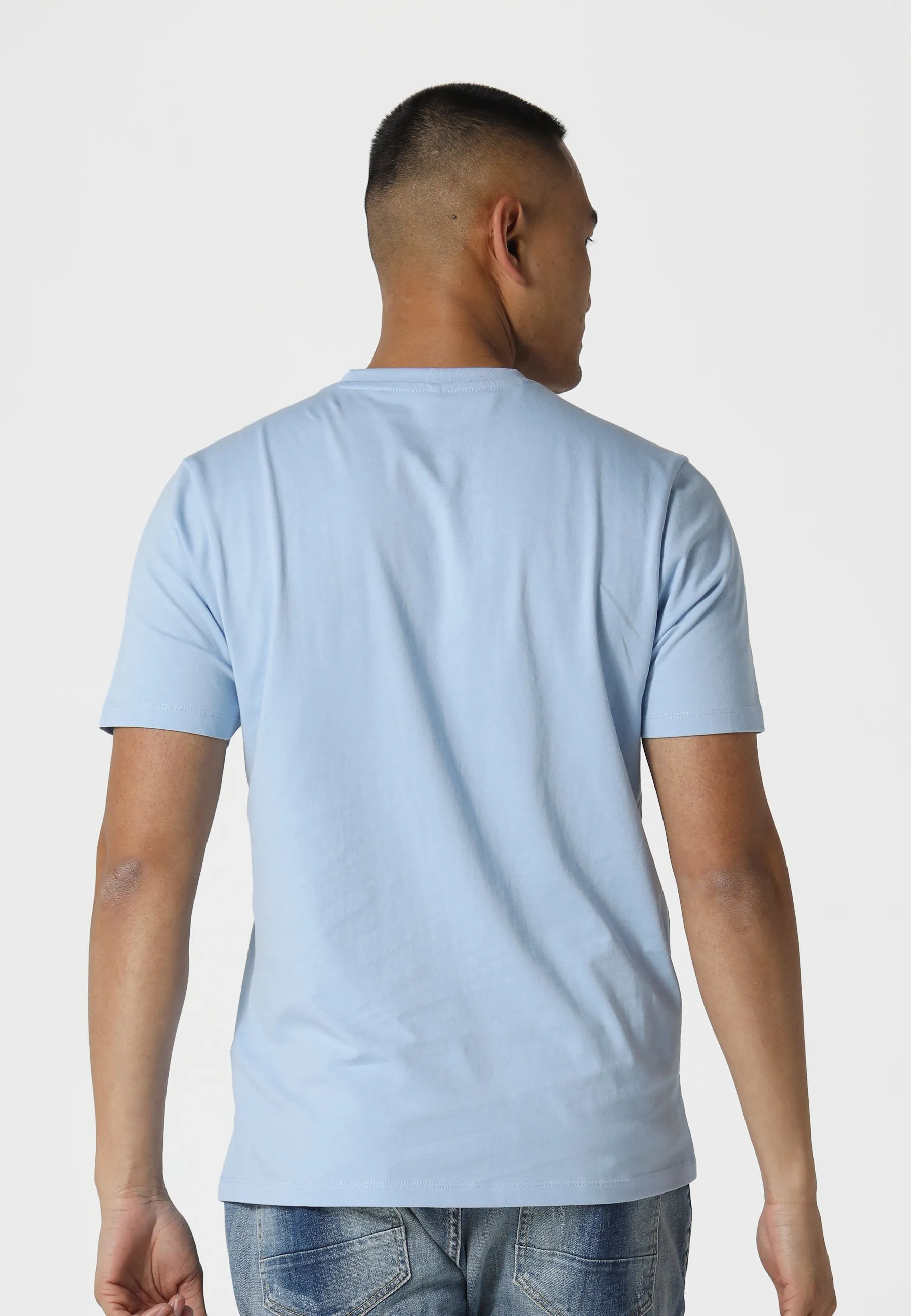 Ribbed Collar Design Flexible Neckline Maywood Oceanic Blue T-Shirt