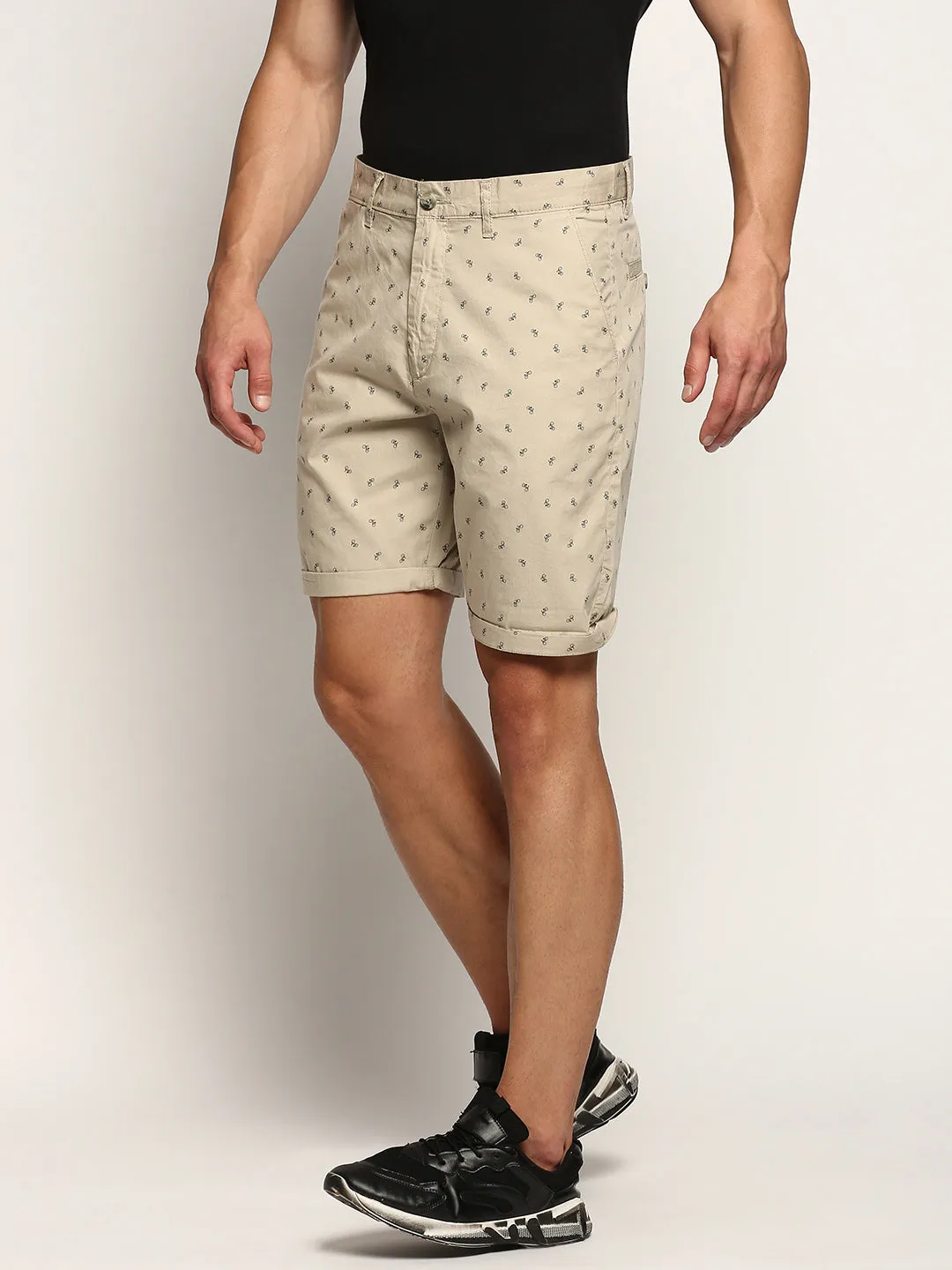 Men's Beige Conversational Printed Cotton Shorts Light Comfort Street Style
