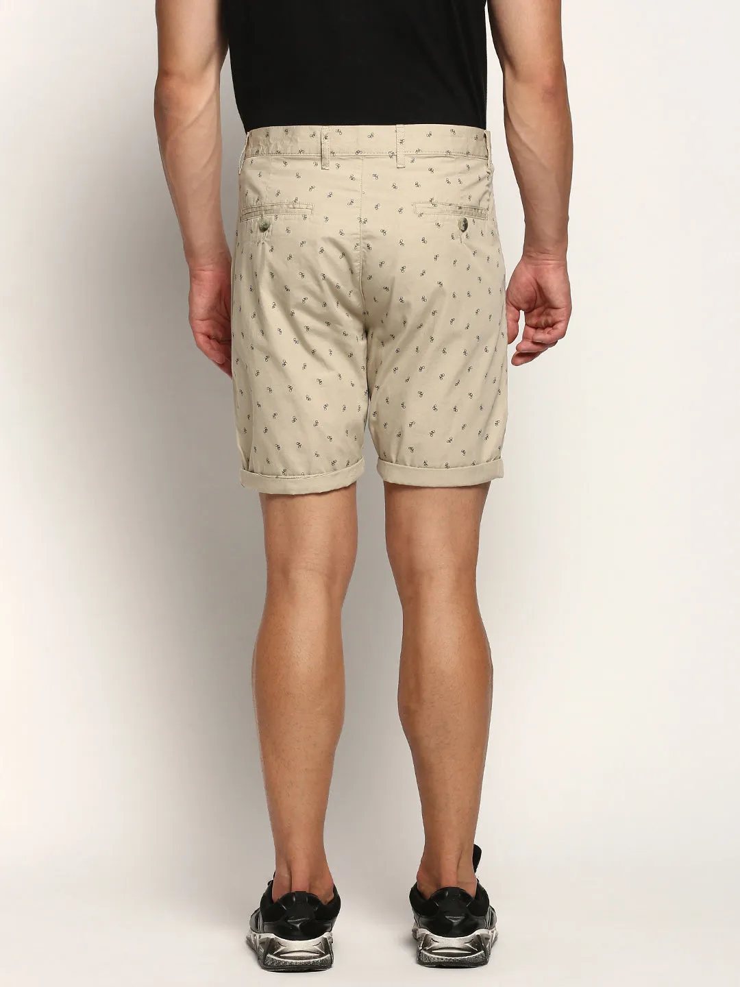 Men's Beige Conversational Printed Cotton Shorts finance industry