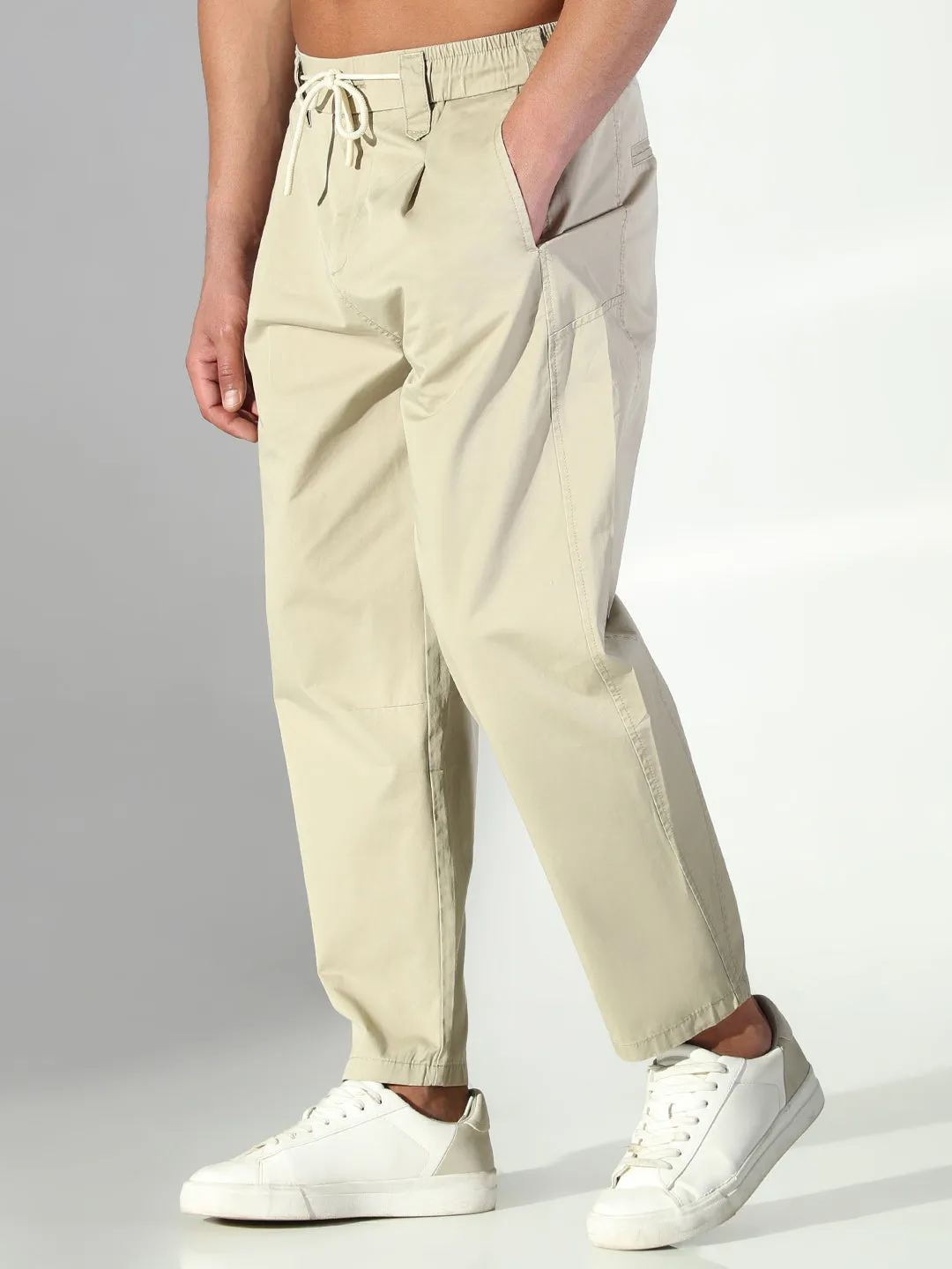 Men's Beige Korean Trousers with Drawstrings Cozy Design