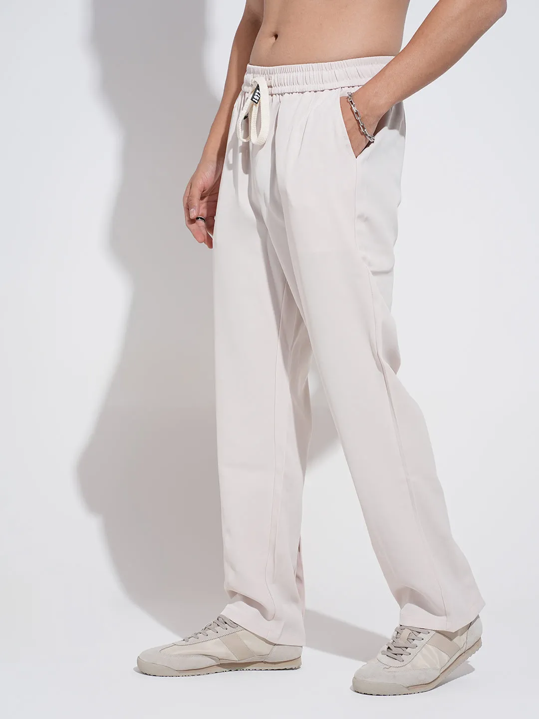 Modern Waist Men's Beige Regular Fit Trousers