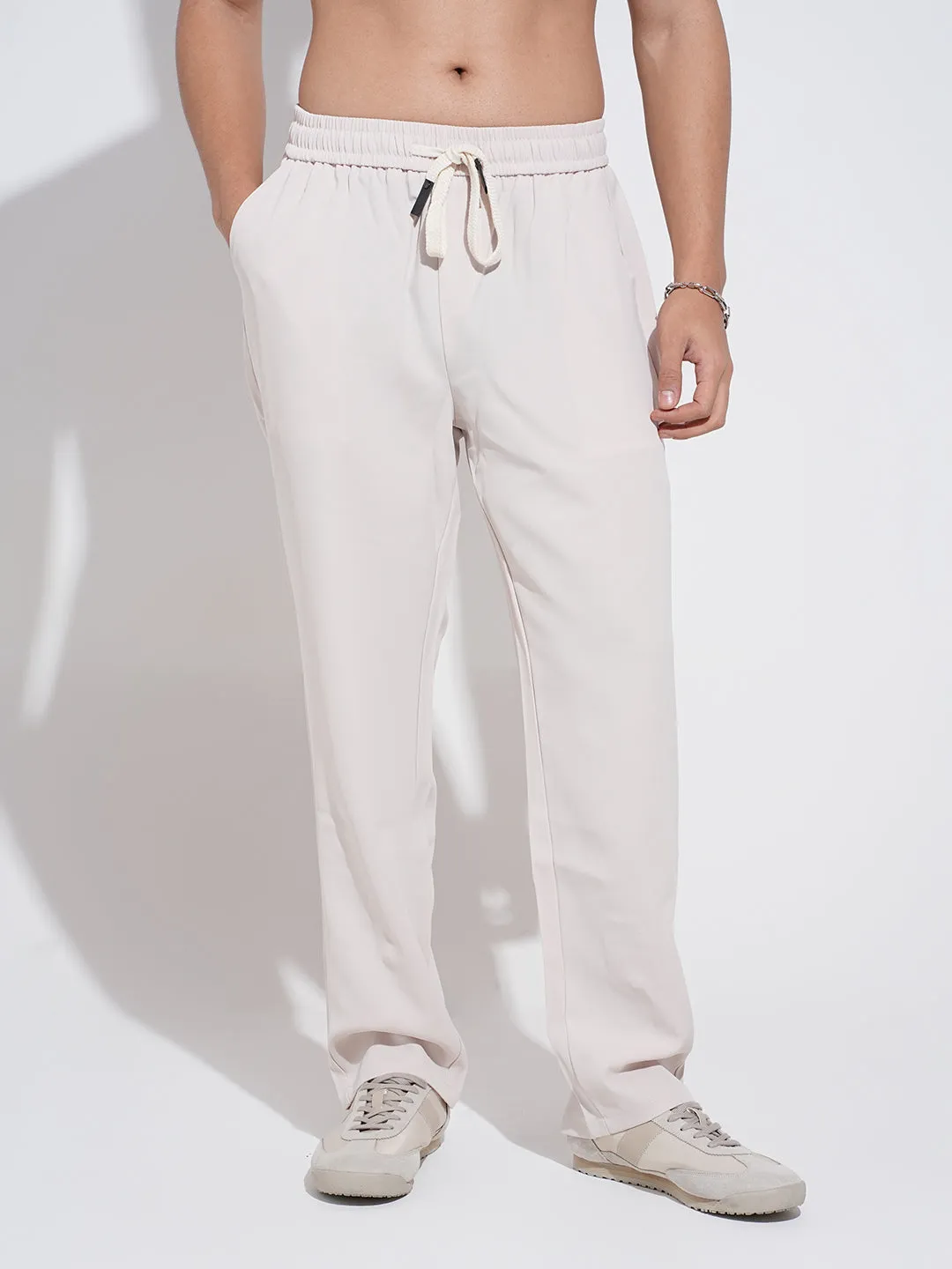 Men's Beige Regular Fit Trousers Urban Cool