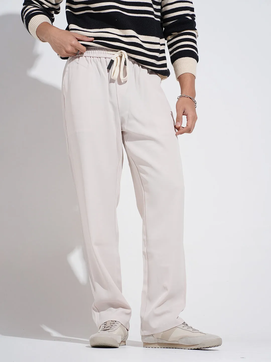 Men's Beige Regular Fit Trousers No Ride