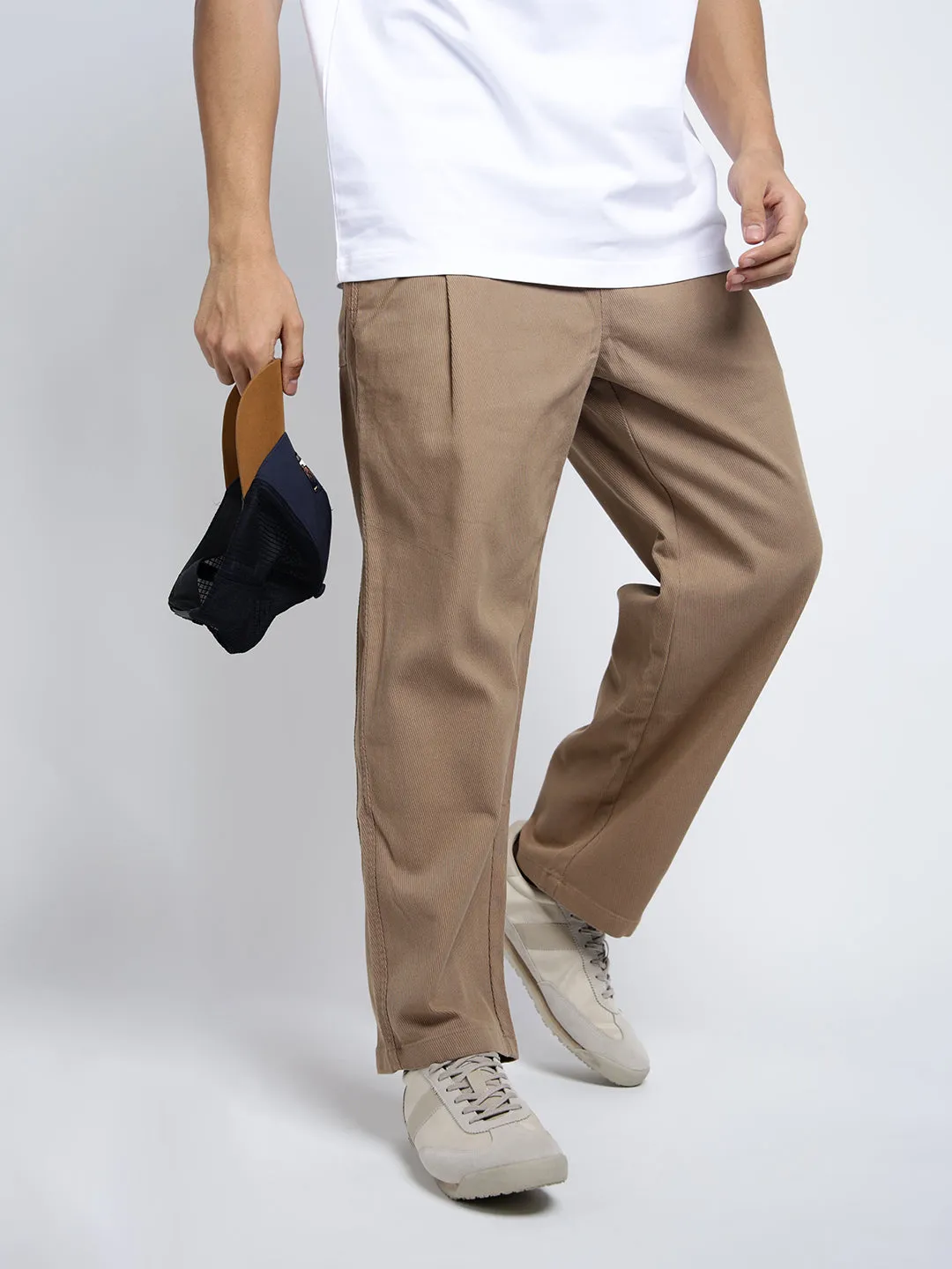 Men's Beige Relaxed Fit Trousers FourWayStretch Relaxed Style