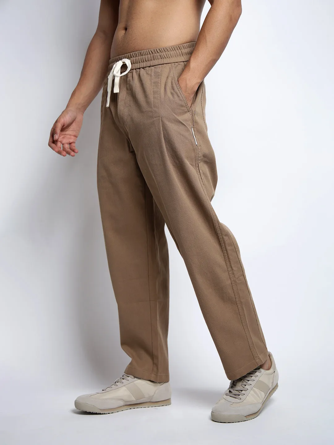 Men's Beige Relaxed Fit Trousers Wrinkle resistant fabric