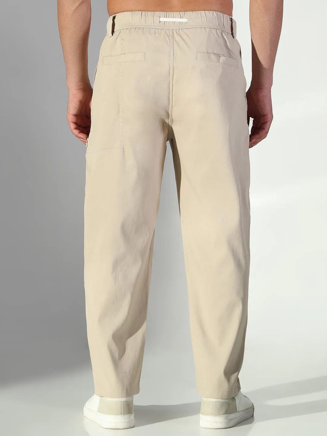 clean design Frayed hem Men's Beige Solid Korean Trousers