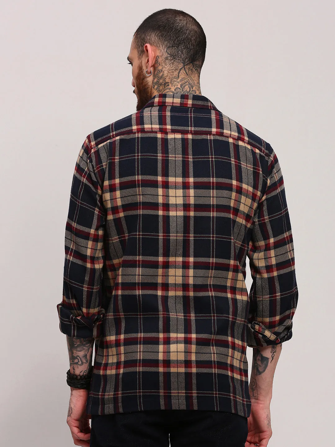 Casual Vibes Men's Black Checked Relaxed Fit Shacket