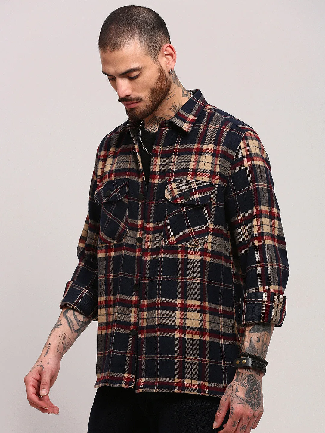 Men's Black Checked Relaxed Fit Shacket Top Rated All Day Wear