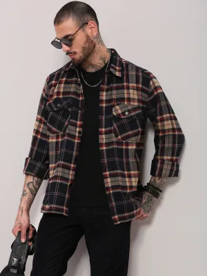 Fit for All Seasons Soft Layers Men's Black Checked Relaxed Fit Shacket