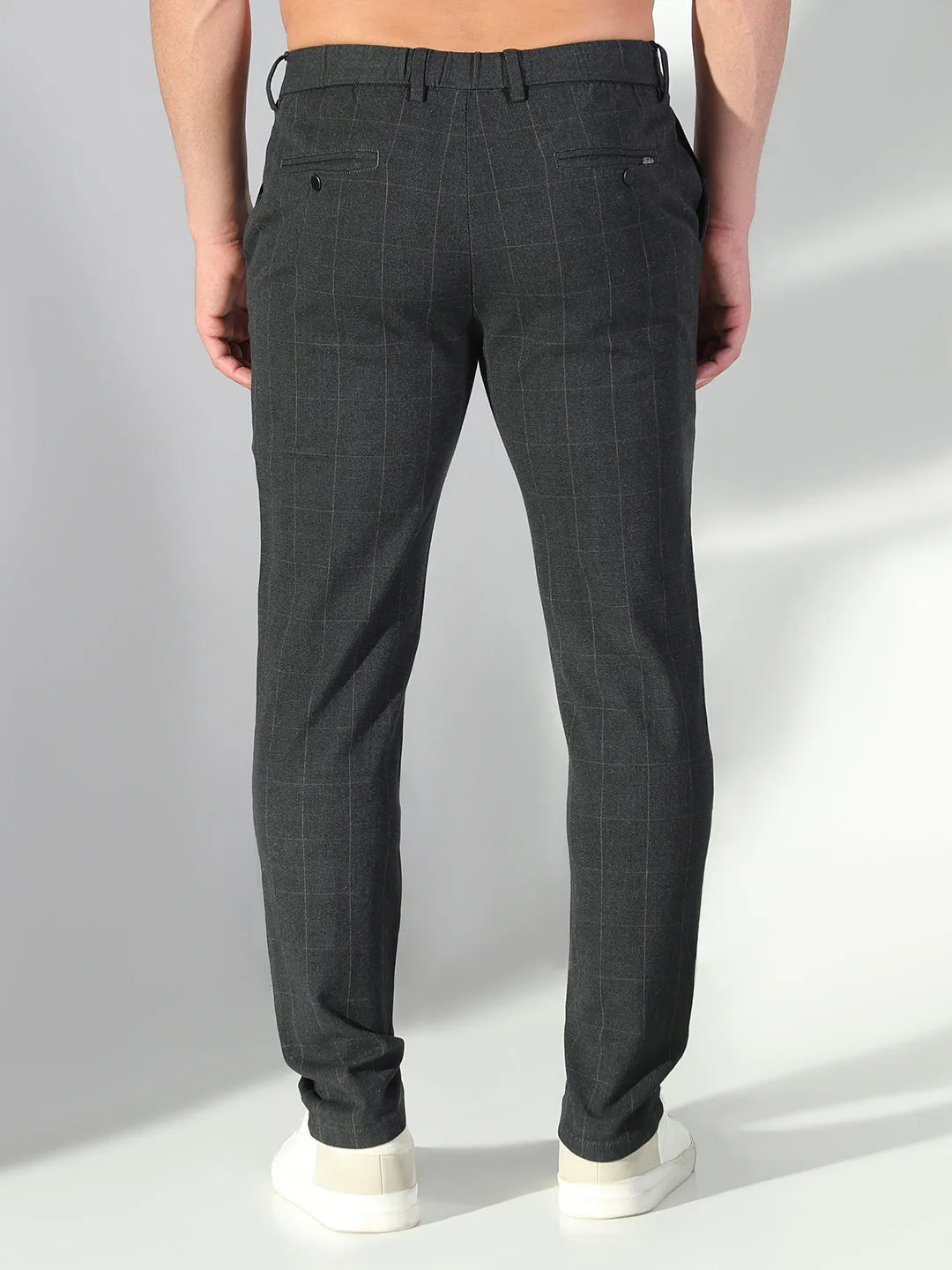 Tailored Fit Multi Panel Construction Men's Black Checked Slim Fit Trousers