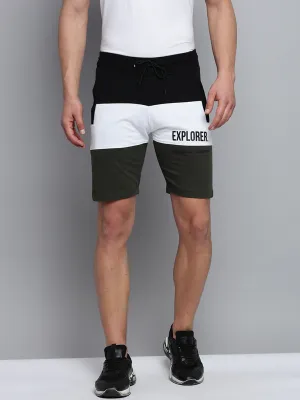 Men's Black Colour blocked Cotton Mid-Rise Sports Shorts Multi Directional Flex