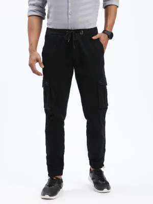 Everyday Ease All Season Fit Men's Black Comfort Slim Fit Low-Rise Cotton Joggers Trousers