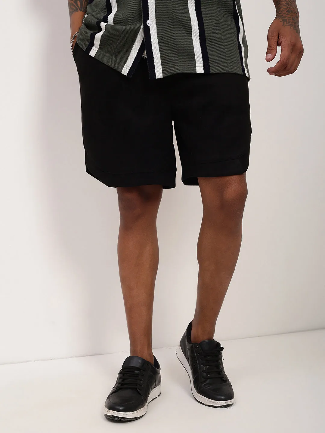 Men's Black Cotton Solid Shorts checked shorts