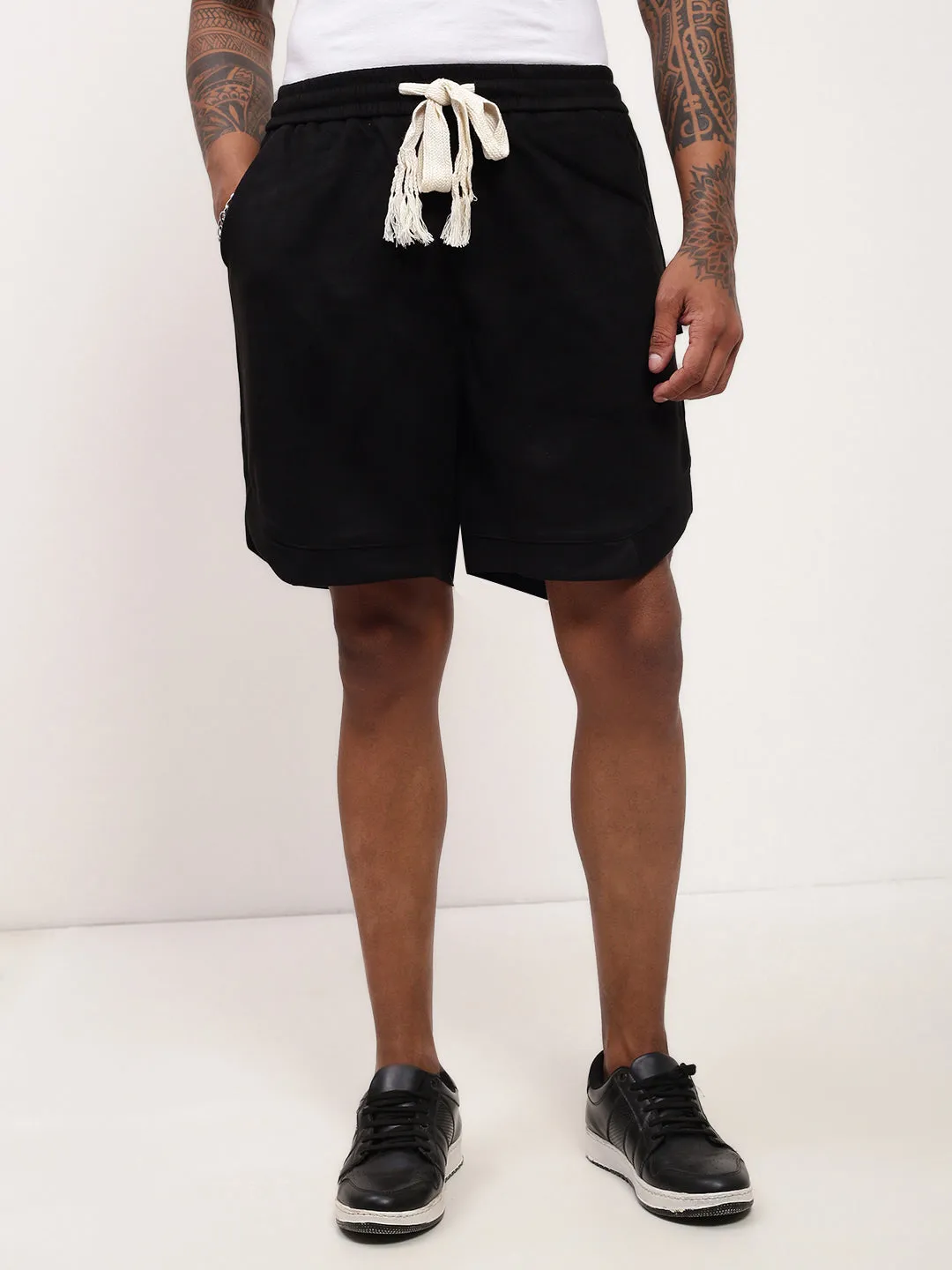 AntiStaticCoating quick-drying Men's Black Cotton Solid Shorts