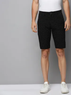Men's Black Geometric Printed Cotton Mid-Rise Shorts Casual Ease