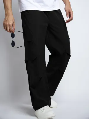 Stretch Comfort Men's Black Loose Fit Parachute Trousers