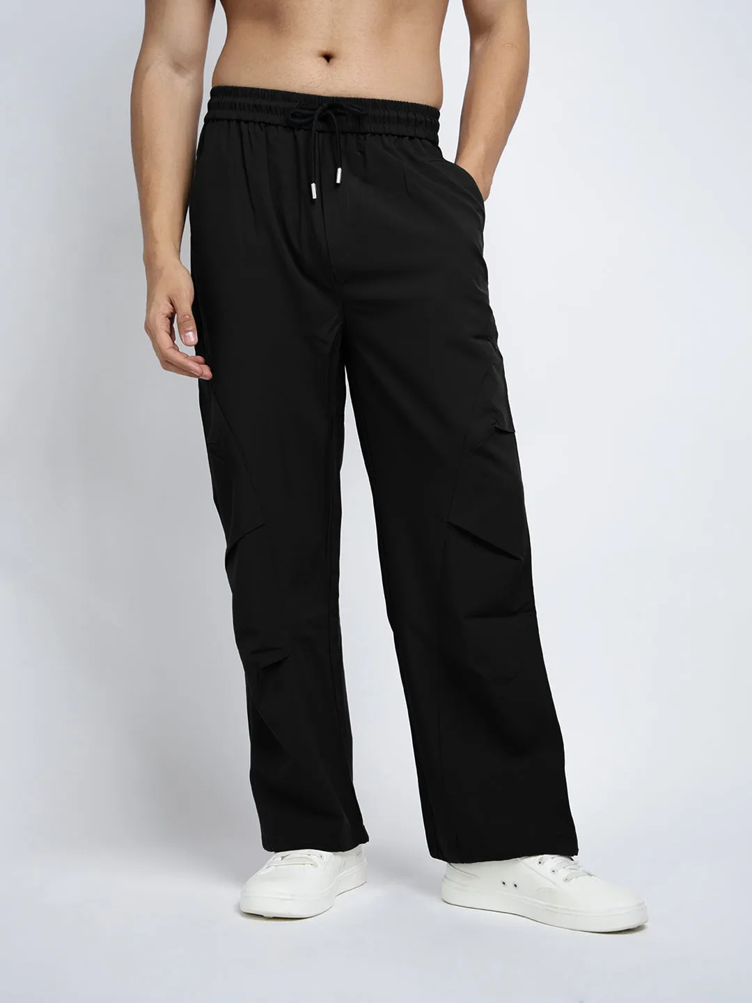 AbrasionGuardTape Men's Black Loose Fit Parachute Trousers