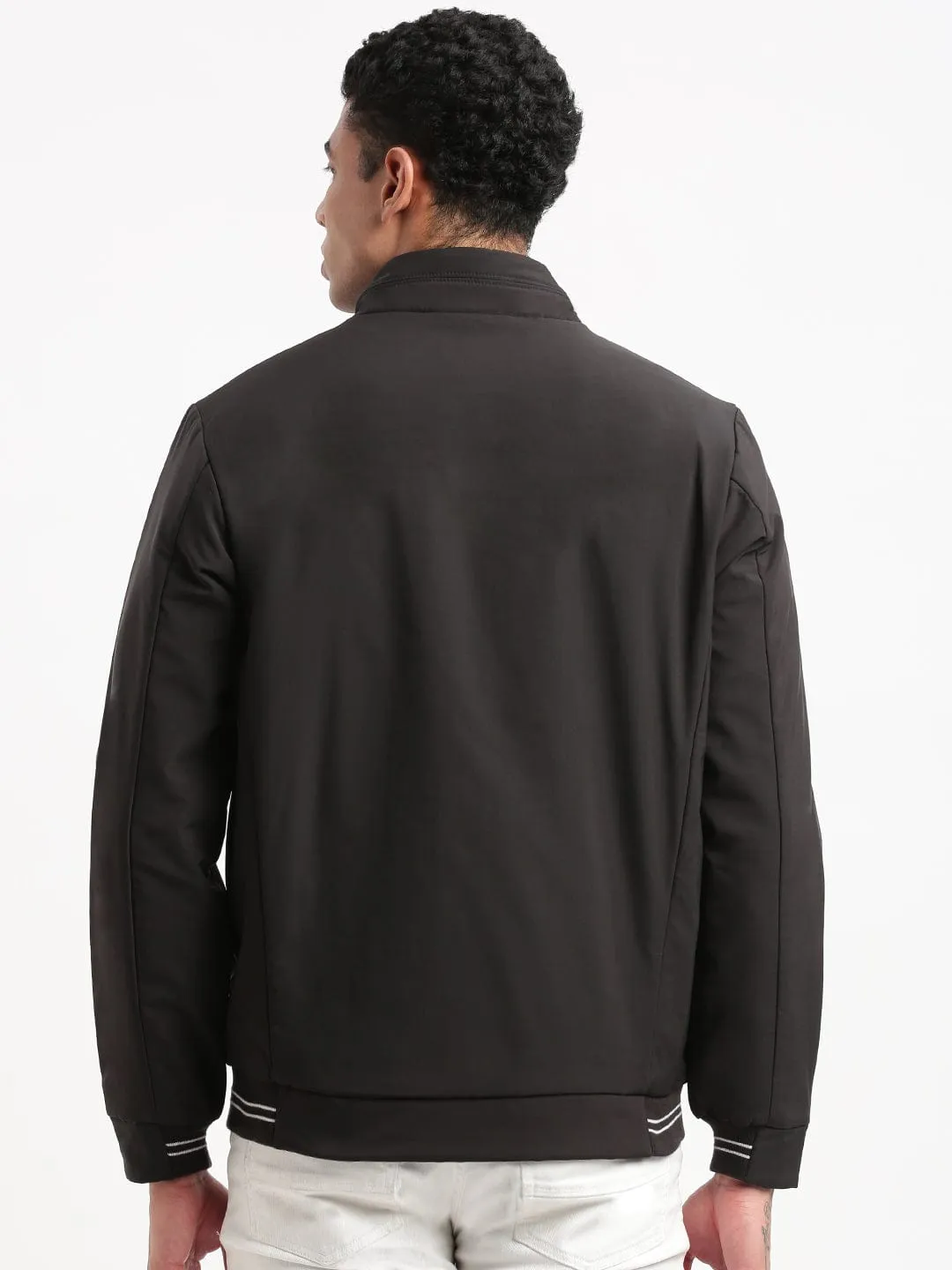 Compression Fit Men's Black Mock Collar Bomber Jacket