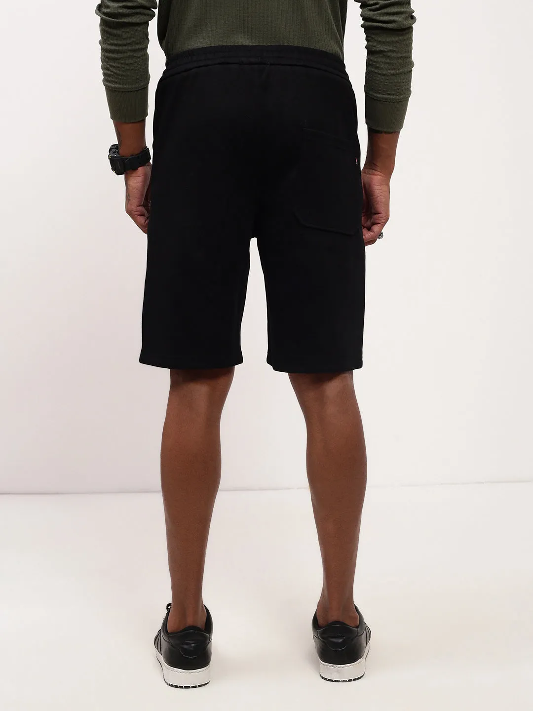 Everyday Feel Windproof Design Men's Black Regular Fit Cotton Shorts