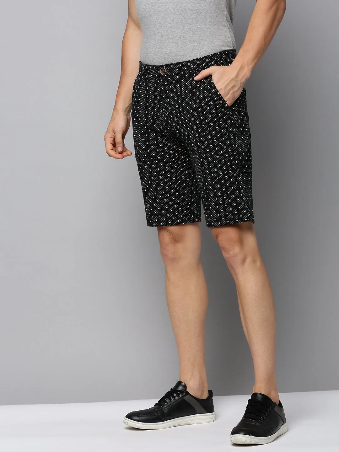 Easy Comfort Fit Anti Static Material Men's Black Regular Fit Printed Cotton Shorts