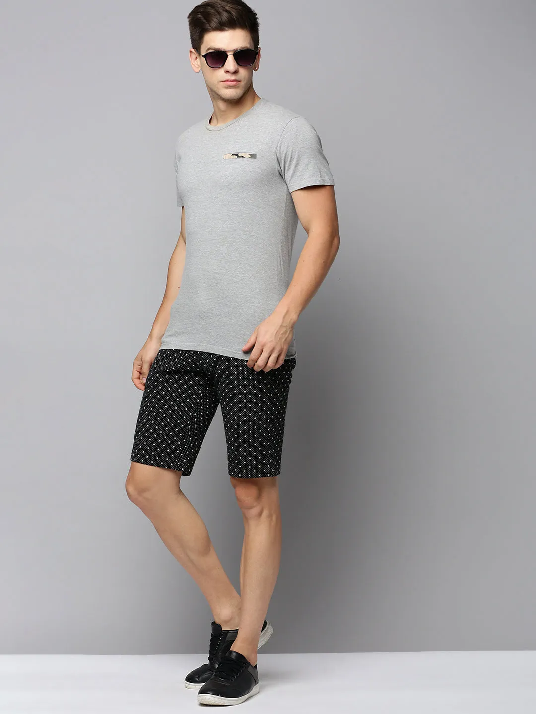 Men's Black Regular Fit Printed Cotton Shorts Eco Certified Dye