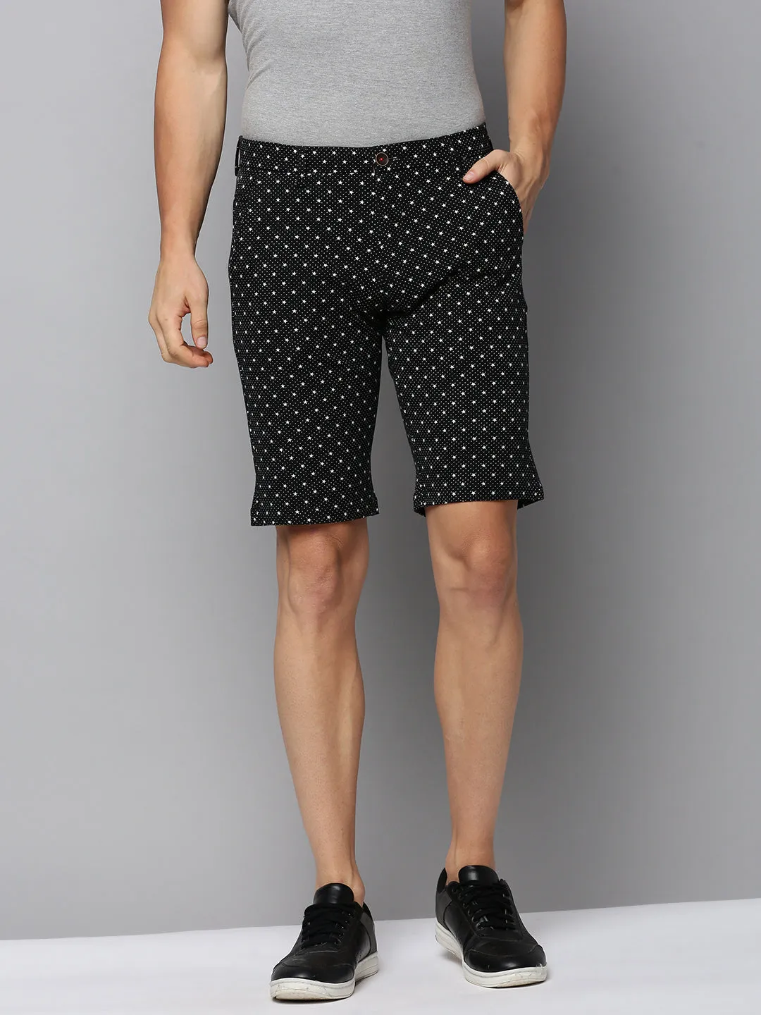 Value for Money Anti Slip Waistband Men's Black Regular Fit Printed Cotton Shorts