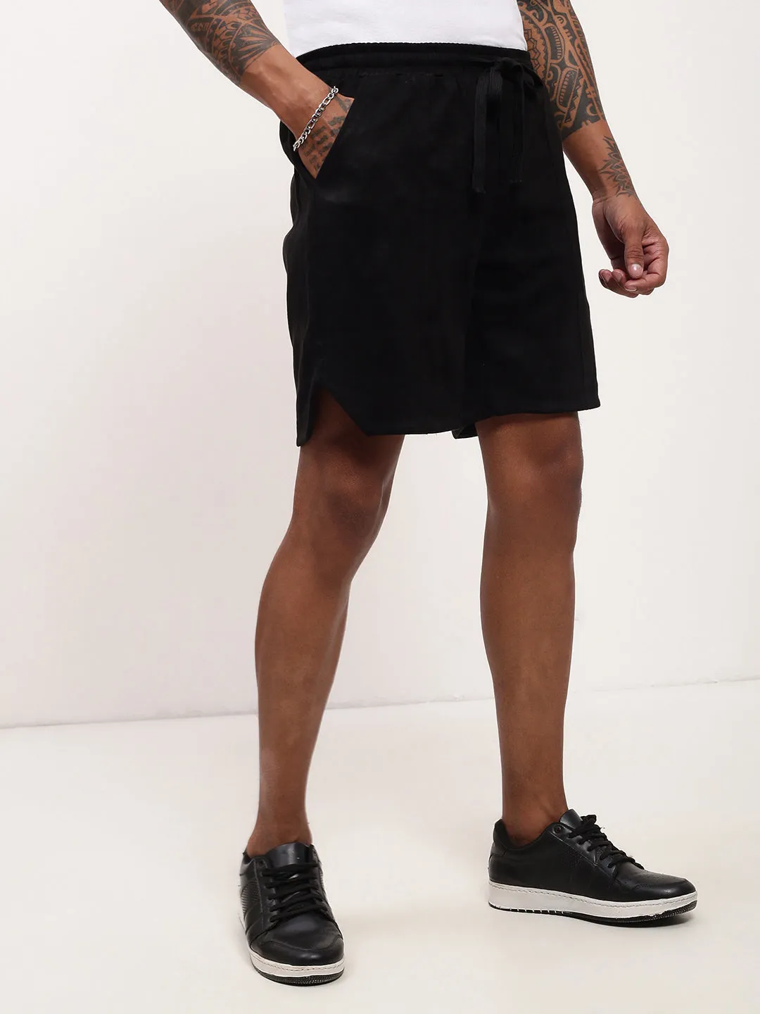 Men's Black Regular Fit Solid Shorts Everyday Feel sweater