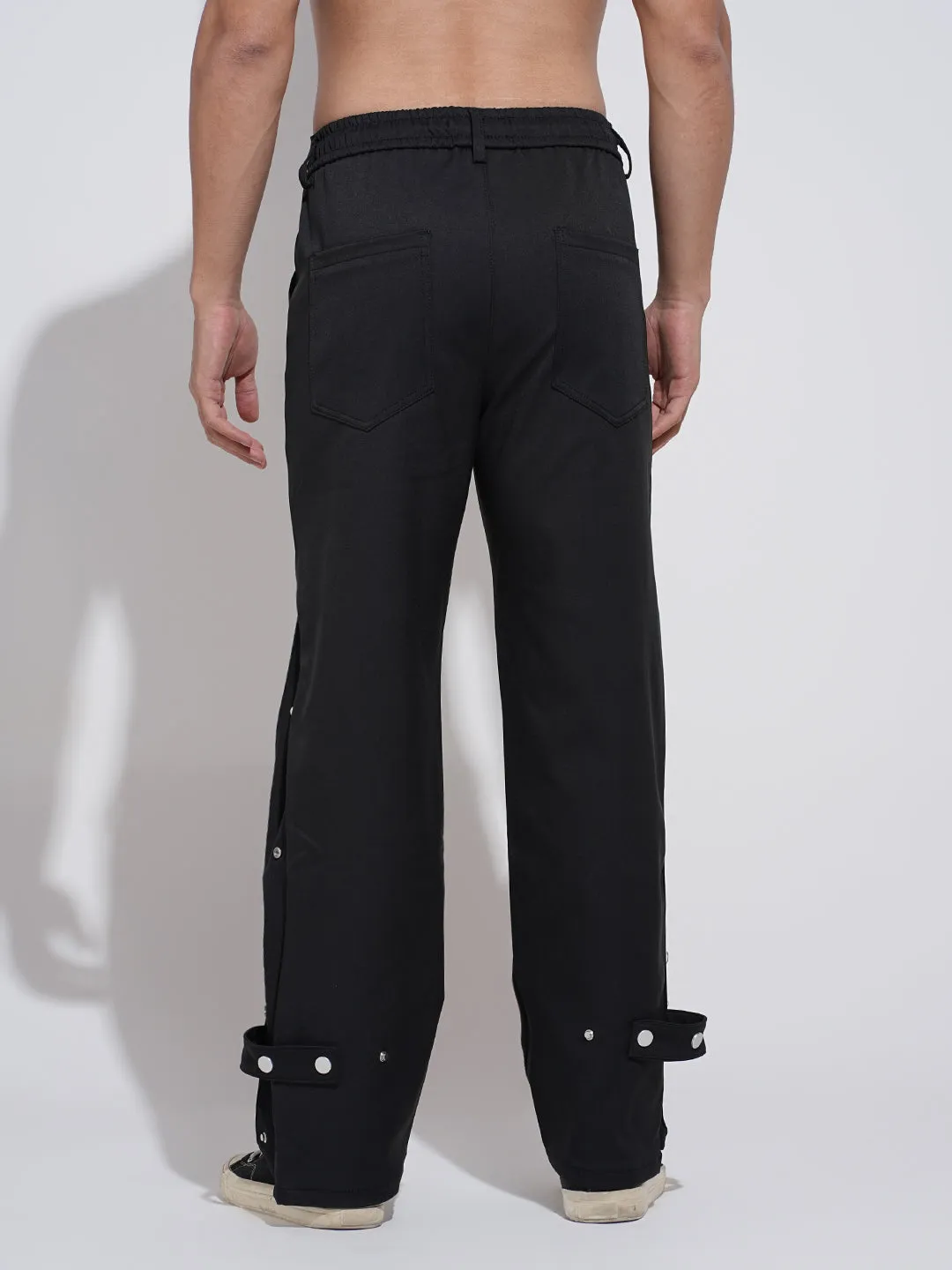 Men's Black Regular Fit Trousers sporty wear Smooth Fabric