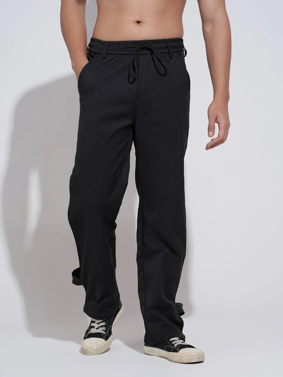 Casual Flex Men's Black Regular Fit Trousers