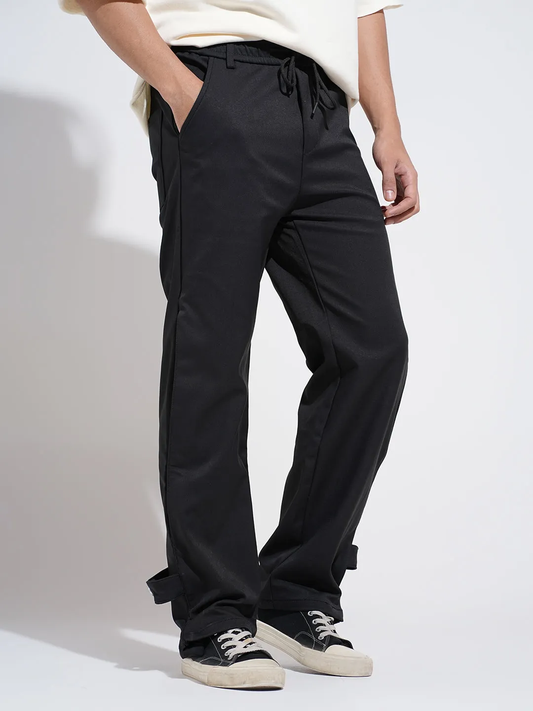Comfy Material Men's Black Regular Fit Trousers