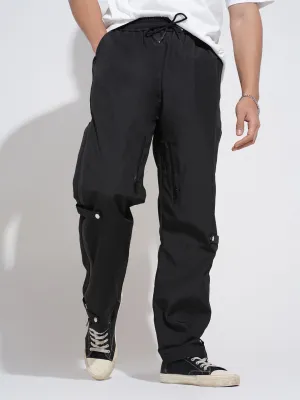 Men's Black Regular Fit Trousers SecureCargoPockets Comfortable Cut