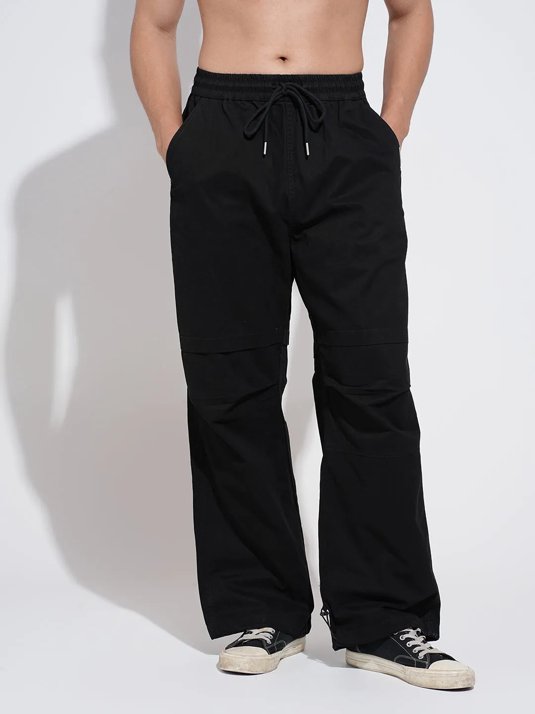 EcoFriendlyMaterials Men's Black Relaxed Fit Cargo Trousers