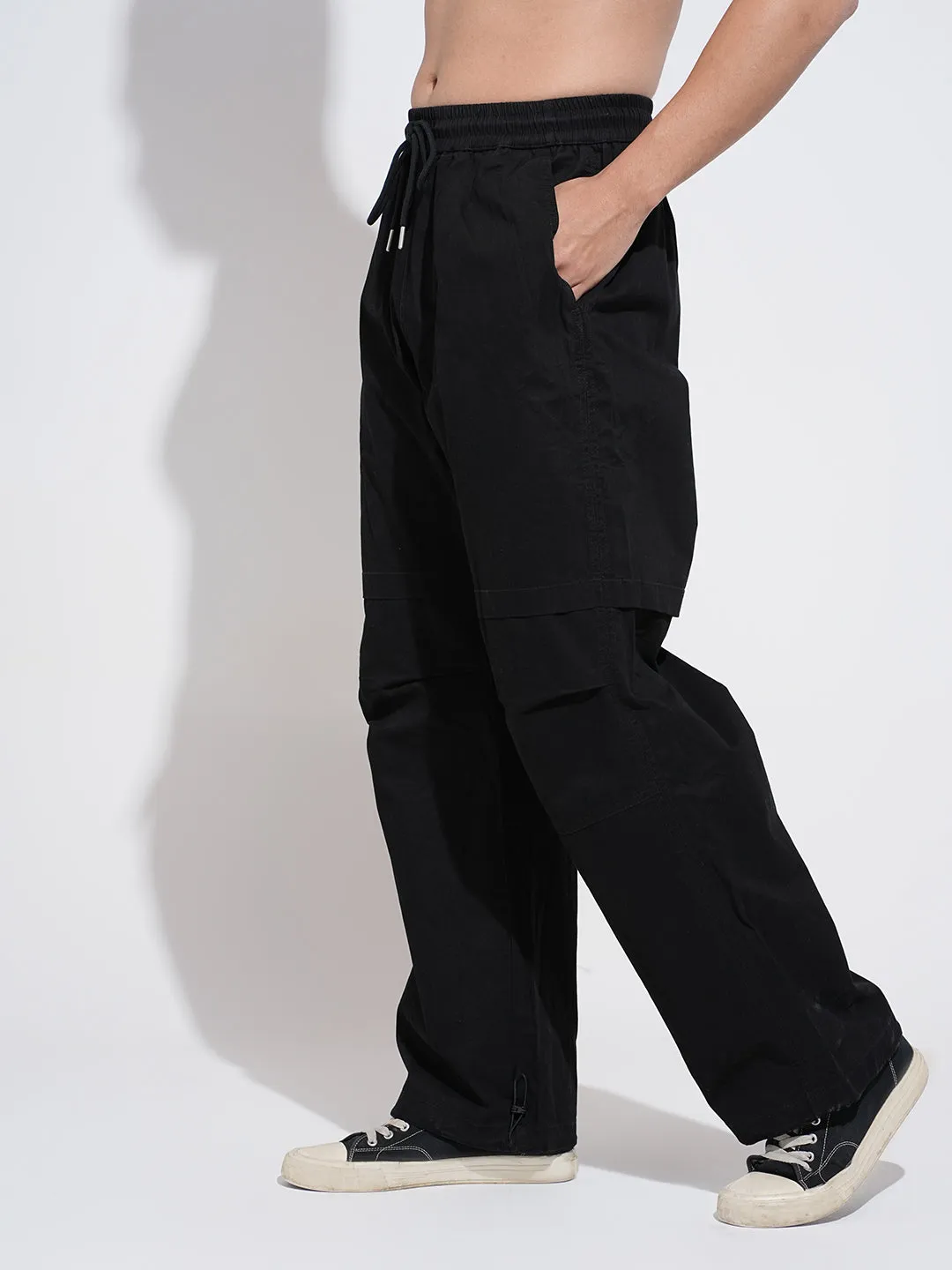 Stylish Layers Men's Black Relaxed Fit Cargo Trousers