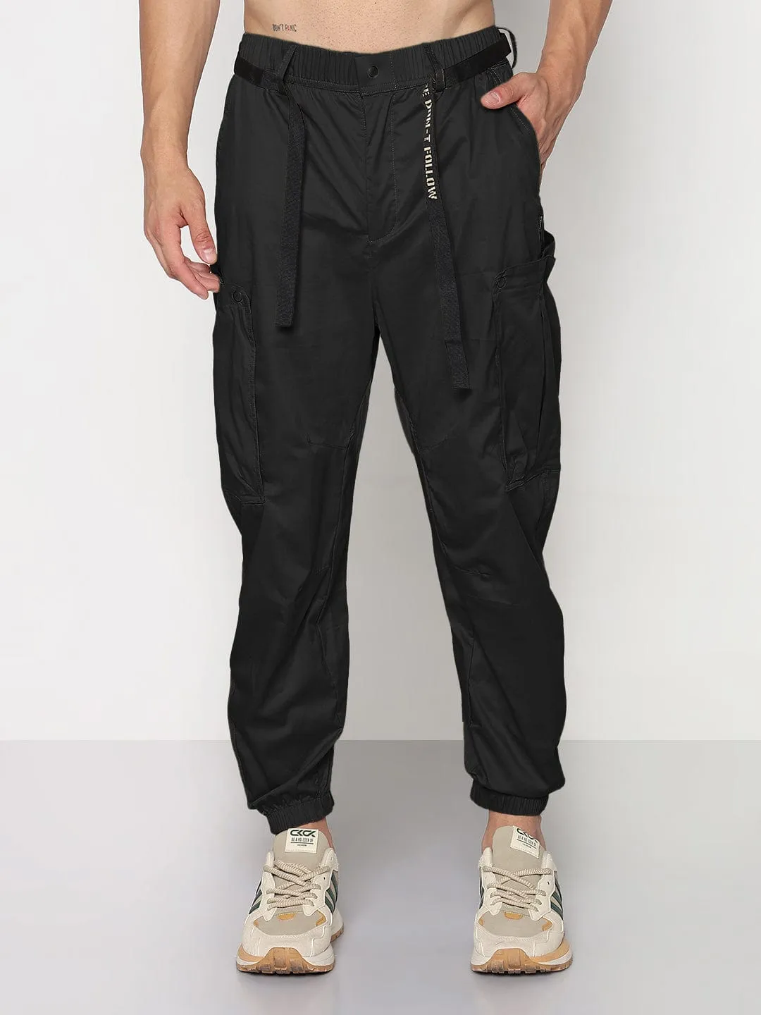 Men's Black Relaxed Fit Cargos Seamless Comfort Heat Dissipating