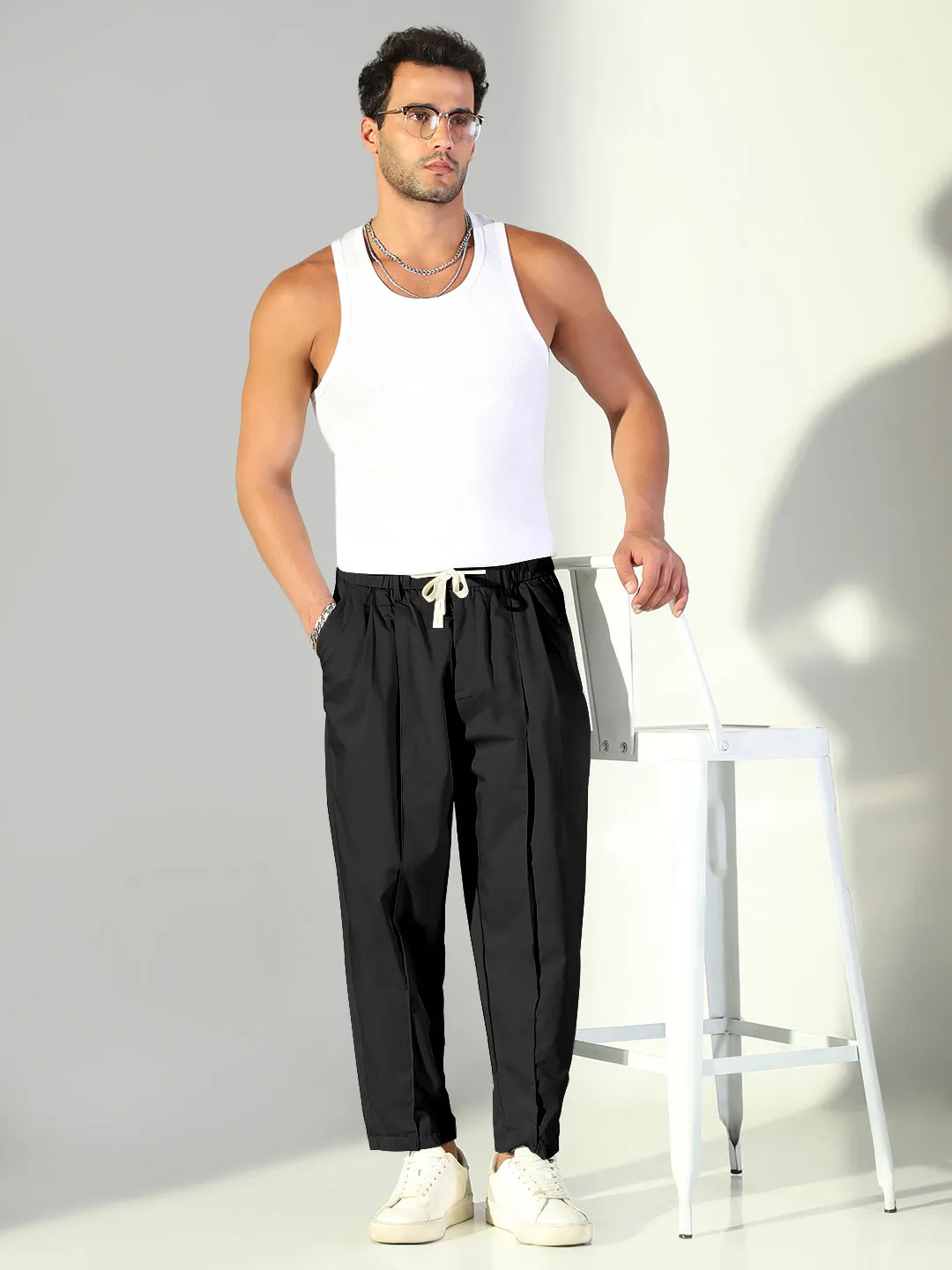 Men's Black Relaxed Fit Korean Trouser Chill Fit ThermalRegulatingLining