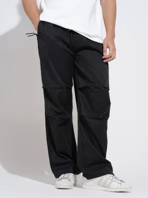 Men's Black Relaxed Fit Parachute Trousers Tapered ankle