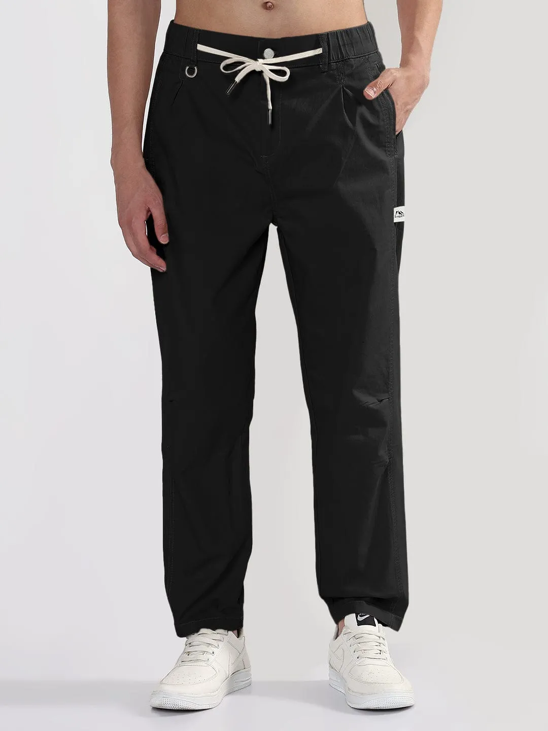 Flexible Knees Men's Black Relaxed Fit Trousers