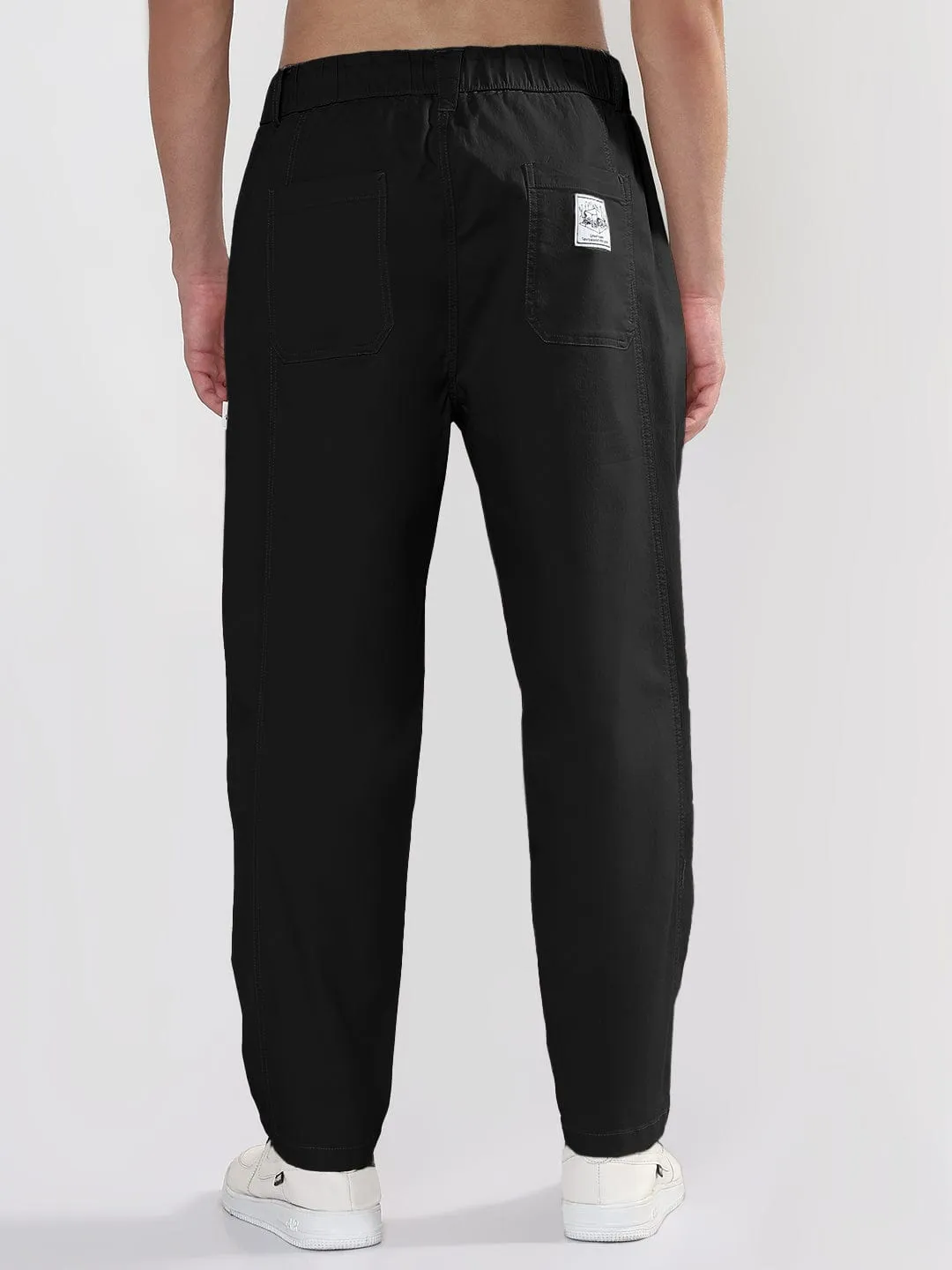 Flat Lock Seams Men's Black Relaxed Fit Trousers