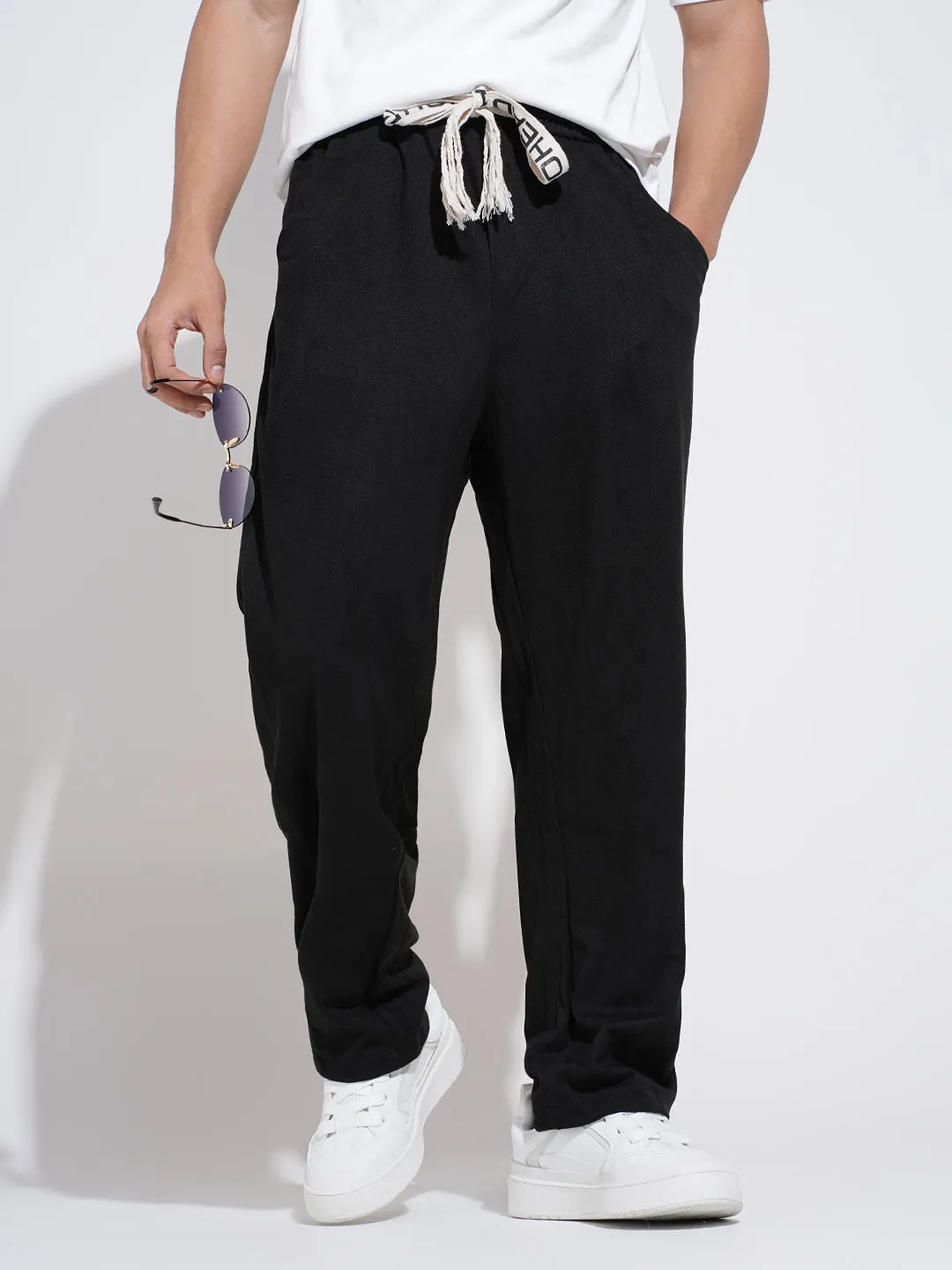 Men's Black Relaxed Fit Trousers Quick Release Closure