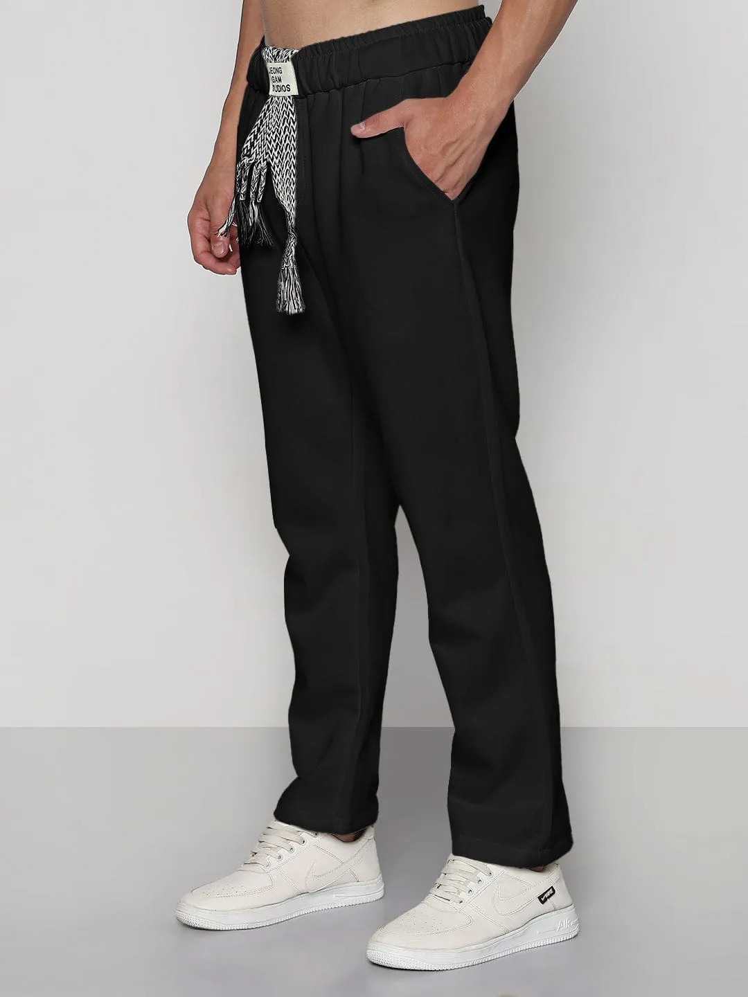 Men's Black Relaxed Fit Trousers Dynamic Flex Panels