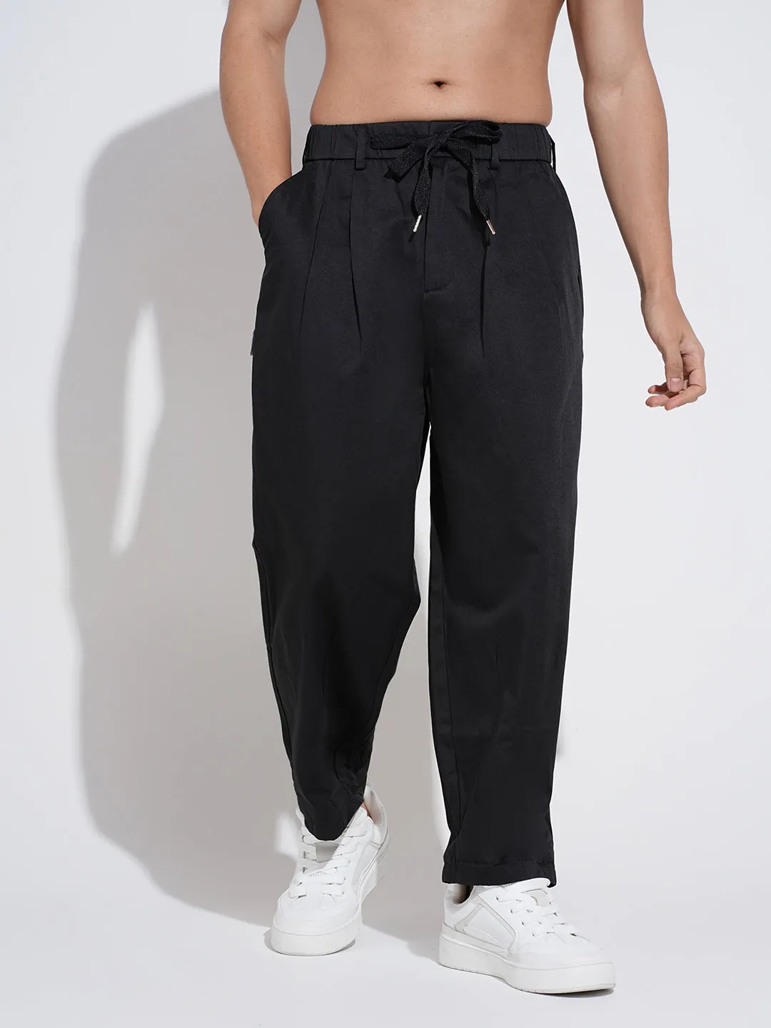 Men's Black Relaxed Fit Trousers Hip Friendly Pockets Mesh Panel