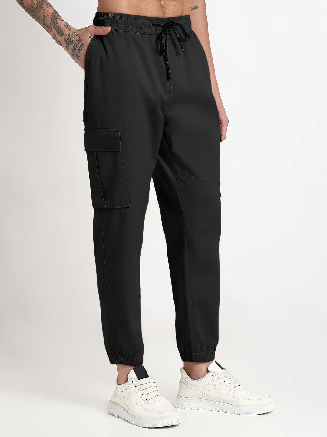 Easy Wear elastic waistband Men's Black Slim Fit Joggers